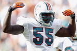 MIAMI - JANUARY 4:  Joey Porter #55 of the Miami Dolphins gestures during a AFC Wild Card playoff game against the Baltimore Ravens on January 4, 2009 at Dolphin Stadium in Miami, Florida. (Photo by Gregory Shamus/Getty Images)