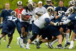 EARTH CITY, MO - MAY 2: Steven Jackson #39 of the St. Louis Rams participates in drills during a mini camp on May 2, 2009 at the Russell Training Center in Earth City, Missouri.  (Dilip Vishwanat/Getty Images)