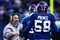 EAST RUTHERFORD, NJ - JANUARY 11:  Defensive corrdinator Steve Spagnuolo of the New York Giants talks with Aaron Pierce #58 during a break in play against the Philadelphia Eagles during the NFC Divisional Playoff Game on January 11, 2009 at Giants Stadium in East Rutherford, New Jersey.  (Photo by Chris McGrath/Getty Images)