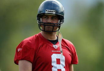 RENTON, WA - MAY 2:  Matt Hasselbeck #8 of the Seattle Seahawks looks on during minicamp at the Seahawks training facility on May 2, 2009 in Renton, Washington. (Photo by Otto Greule Jr/Getty Images) 