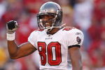 KANSAS CITY, MO - NOVEMBER 02:  Michael Clayton #80 of the Tampa Bay Buccaneers celebrates against the Kansas City Chiefs during their NFL game on November 2, 2008 at Arrowhead Stadium in Kansas City, Missouri.  The Buccaneers won 30 to 27 in overtime. (Photo by: Jamie Squire/Getty Images)
