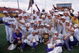 17 Jun 2000: The LSU Tiger celebrate after winning the Championship Game of the College World Series against the Stanford Cardinals at the Resenblatt Stadium in Omaha, Nebraska. The Tigers defeated the Cardinals 6-5.Mandatory Credit: Andy Lyons  /Allsport