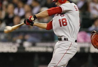 SEATTLE - SEPTEMBER 24:  Sean Rodriguez #18 of the Los Angeles Angels of Anaheim at bat against the Seattle Mariners during the game on September 24, 2008 at Safeco Field in Seattle, Washington. The Angels won 6-5. (Photo by Otto Greule Jr/Getty Images)