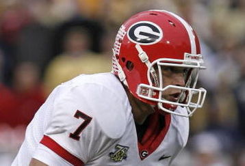 ATLANTA - NOVEMBER 24: Quarterback Matthew Stafford #7 of the Georgia Bulldogs rushes for a second quarter touchdown during the game against the Georgia Tech Yellow Jackets on November 24, 2007 at Bobby Dodd Stadium at Historic Grant Field in Atlanta, Georgia.  Georgia defeated Georgia Tech 31-17.  (Photo by Mike Zarrilli/Getty Images)