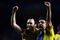 LONDON, ENGLAND - MAY 06:  (L-R)  Andres Iniesta and Xavi of Barcelona celebrate victory in the UEFA Champions League Semi Final match between Chelsea and Barcelona at Stamford Bridge on May 6, 2009 in London, England.  (Photo by Jamie McDonald/Getty Images)
