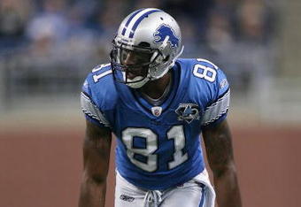 DETROIT - NOVEMBER 23:  Wide receiver Calvin Johnson #84 of the Detroit Lions lines up during the NFL game against the Tampa Bay Buccaneers at Ford Field on November 23, 2008 in Detroit, Michigan.  The Buccaneers defeated the Lions 38-20.  (Photo by Christian Petersen/Getty Images)