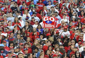PHILADELPHIA, PA - OCTOBER 31: Fans celebrate at a victory rally at Citizens Bank Park October 31, 2008 in Philadelphia, Pennsylvania. The Phillies defeated the Tampa Bay  Rays to win their first World Series in 28 years. (Photo by Jeff Fusco/Getty Images)
