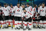 TURIN, ITALY - FEBRUARY 22: Team Canada stands dejected after falling to Russia 2-0 in their quarter final of the men's ice hockey match during Day 12 of the Turin 2006 Winter Olympic Games on February 22, 2006 at the Torino Esposizioni in Turin, Italy. (Photo by Al Bello/Getty Images)