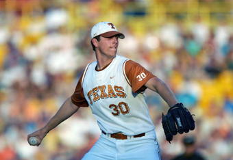 OMAHA, NE - JUNE 22:  Kenn Kasparek #30 of the Texas Longhorns pitches during game 12 of the 59th College World Series with the Baylor Bears at Rosenblatt Stadium on June 22, 2005 in Omaha, Nebraska. The Longhorns won 4-3 to eliminate the Bears from the tournament. (Photo by Jed Jacobsohn/Getty Images)