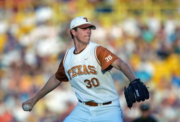 OMAHA, NE - JUNE 22:  Kenn Kasparek #30 of the Texas Longhorns pitches during game 12 of the 59th College World Series with the Baylor Bears at Rosenblatt Stadium on June 22, 2005 in Omaha, Nebraska. The Longhorns won 4-3 to eliminate the Bears from the tournament. (Photo by Jed Jacobsohn/Getty Images)