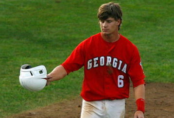 OMAHA, NE - JUNE 24:  Gordon Beckham #6 of the Georgia Bulldogs reacts after getting tagged out at third base against the Fresno State Bulldogs during Game 2 of the 2008 Men's College World Series Championship June 24, 2008 at Rosenblatt Stadium in Omaha, Nebraska.  (Photo by Kevin C. Cox/Getty Images)