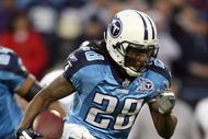 NASHVILLE, TN - JANUARY 10:  Running back Chris Johnson #28 of the Tennessee Titans runs the ball in the first quarter against the Baltimore Ravens during the AFC Divisional Playoff Game on January 10, 2009 at LP Field in Nashville, Tennessee.  (Photo by Andy Lyons/Getty Images)