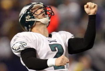 MINNEAPOLIS - JANUARY 4:   David Akers #2 of the Philadelphia Eagles celebrates his 43 yard field goal in the first half against the Minnesota Vikings during the NFC Wild Card playoff game on January 4,2009 at the Hubert H. Humphrey Metrodome in Minneapolis, Minnesota. (Photo by Elsa/Getty Images)