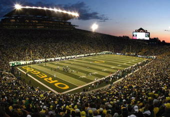 EUGENE, OR - AUGUST 30:  A general view taken during the game between the Washington Huskies and the Oregon Ducks at Autzen Stadium on August 30, 2008 in Eugene, Oregon. (Photo by Jonathan Ferrey/Getty Images)