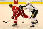 DETROIT - MAY 31:  Jordan Staal #11 of the Pittsburgh Penguins battles for the puck against Mikael Samuelsson #37 of the Detroit Red Wings during Game Two of the 2009 Stanley Cup Finals at Joe Louis Arena on May 31, 2009 in Detroit, Michigan.  (Photo by Bruce Bennett/Getty Images)