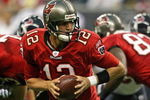 HOUSTON - AUGUST 28:  Quarterback  Luke McCown #12 drops back in the pocket against the Houston Texans Aug. 28, 2008 at Reliant Stadium in Houston, Texas.  (Photo by Bob Levey/Getty Images)