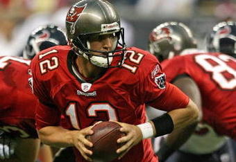 HOUSTON - AUGUST 28:  Quarterback  Luke McCown #12 drops back in the pocket against the Houston Texans Aug. 28, 2008 at Reliant Stadium in Houston, Texas.  (Photo by Bob Levey/Getty Images)