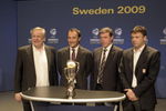 GOTHENBURG - SWEDEN - DECEMBER 3:  Group Two head coaches (L-R) Tommy Soderberg of Sweden, Pierluigi Casiraghi of Italy, Mkhail Vergeenko of Belarus and Slobodan Krcmarevic of Serbia attend the UEFA 2009 European U21 Championship Draw at the Svenska Massan Exhibition Centre on December 3, 2008 in Gothenburg, Sweden. (Photo by Johan Framst/Getty Images)