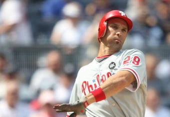 NEW YORK - MAY 24:  Raul Ibanez #29 of the Philadelphia Phillies at bat against the New York Yankees on May 24, 2009 at Yankee Stadium in the Bronx borough of New York City.  (Photo by Nick Laham/Getty Images)
