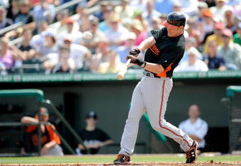 JUPITER, FL - FEBRUARY 27: Matt Wieters #15 of the Baltimore Orioles bats against the Florida Marlins during a spring training game at Roger Dean Stadium on February 27, 2009 in Jupiter, Florida. (Photo by Rob Tringali/Getty Images)