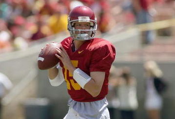 LOS ANGELES, CA - APRIL 25: Quarterback Aaron Corp #15 of the USC Trojans looks on during the spring game on April 25, 2009 at the Los Angeles Memorial Coliseum in Los Angeles, California.  The cardinal team won 16-10.  (Photo by Jeff Golden/Getty Images)