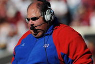 NORMAN, OK - OCTOBER 18:  Head coach Mark Mangino of the Kansas Jayhawks during play against the Oklahoma Sooners at Memorial Stadium on October 18, 2008 in Norman, Oklahoma.  (Photo by Ronald Martinez/Getty Images)