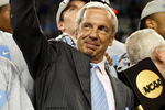 DETROIT - APRIL 06:  Head coach Roy Williams of the North Carolina Tar Heels celebrates following the Tar Heels 89-72 win against the Michigan State Spartans during the 2009 NCAA Division I Men's Basketball National Championship game at Ford Field on April 6, 2009 in Detroit, Michigan.  (Photo by Streeter Lecka/Getty Images)