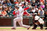 SAN FRANCISCO - MAY 31:  Albert Pujols #5 of the St. Louis Cardinals hits a broken bat single in the ninth inning of their game against the San Francisco Giants at AT&T Park on May 31, 2009 in San Francisco, California.  (Photo by Ezra Shaw/Getty Images)