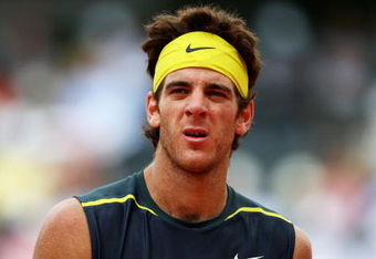 PARIS - JUNE 01:  Juan Martin Del Potro of Argentina looks on during the Men's Single Fourth Round match against Jo-Wilfried Tsonga of France on day nine of the French Open at Roland Garros on June 1, 2009 in Paris, France.  (Photo by Ryan Pierse/Getty Images)
