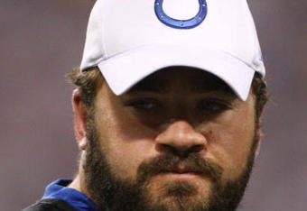 MINNEAPOLIS - SEPTEMBER 14:  Jeff Saturday of the Indianapolis Colts looks on from the sideline during the game against the Minnesota Vikings at the Metrodome on September 14, 2008 in Minneapolis, Minnesota. The Colts defeated the Vikings 18-15.  (Photo by Jeff Gross/Getty Images)