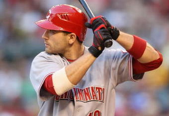 PHOENIX - MAY 12:  Joey Votto #19 of the Cincinnati Reds bats against the Arizona Diamondbacks during the major league baseball game at Chase Field on May 12, 2009 in Phoenix, Arizona.  The Reds defeated the Diamondbacks 3-1.  (Photo by Christian Petersen/Getty Images)