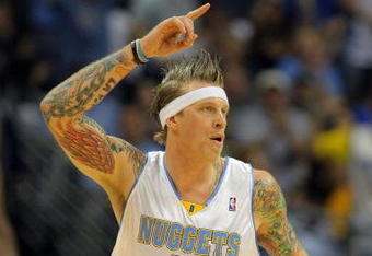DENVER - MAY 23:  Chris Andersen #11 of the Denver Nuggets against the Los Angeles Lakers in Game Three of the Western Conference Finals during the 2009 NBA Playoffs at Pepsi Center on May 23, 2009 in Denver, Colorado. NOTE TO USER: User expressly acknowledges and agrees that, by downloading and or using this photograph, User is consenting to the terms and conditions of the Getty Images License Agreement.  (Photo by Doug Pensinger/Getty Images)