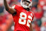 KANSAS CITY, MO - DECEMBER 14:  Dwayne Bowe #82 of the Kansas City Chiefs reacts to video replay of a Tony Gonzalez touchdown against the San Diego Chargers of during the first quarter on December 14, 2008 at Arrowhead Stadium in Kansas City, Missouri.  (Photo by Harry How/Getty Images)