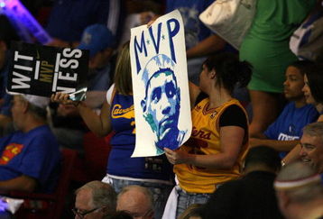 ORLANDO, FL - MAY 30: A fan holds a sign depicting LeBron James during Game Six of the Eastern Conference Finals between the Cleveland Cavaliers and the Orlando Magic during the 2009 Playoffs at Amway Arena on May 30, 2009 in Orlando, Florida. NOTE TO USER: User expressly acknowledges and agrees that, by downloading and or using this photograph, User is consenting to the terms and conditions of the Getty Images License Agreement  (Photo by Doug Benc/Getty Images)