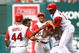 ANAHEIM, CA - MAY 31: (L-R) Mike Napoli #44, Erick Aybar #2, Juan Rivera #20, Kendry Morales #19 and Gary Matthews Jr.#24 # of the Los Angeles Angels of Anaheim celebrate Morales' game winning RBI single in the ninth inning against the Seattle Mariners at Angel Stadium on May 31, 2009 in Anaheim, California. The Angels defeated the mariners 9-8. (Photo by Jeff Gross/Getty Images)