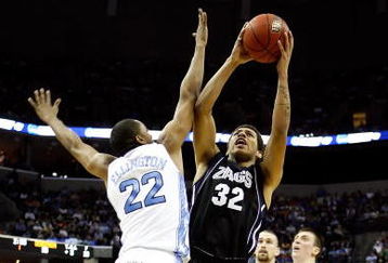 MEMPHIS, TN - MARCH 27:  Steven Gray #32 of the Gonzaga Bulldogs shoots over Wayne Ellington #22 of the North Carolina Tar Heels in the first half during the NCAA Men's Basketball Tournament South Regionals at the FedExForum on March 27, 2009 in Memphis, Tennessee.  (Photo by Joe Murphy/Getty Images)