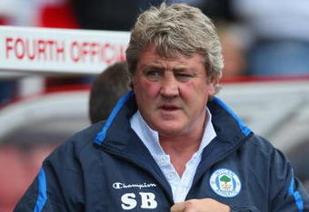STOKE, ENGLAND - MAY 16:  Steve Bruce the manager of  Wigan Athletic during the Barclays Premier League match between Stoke City and  Wigan Athletic at the Britannia Stadium on May 16, 2009 in Stoke, England.  (Photo by Mark Thompson/Getty Images)
