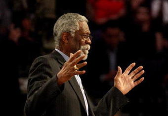 PHOENIX - FEBRUARY 15:  NBA legend Bill Russell is presented with a birthday cake during the 58th NBA All-Star Game, part of 2009 NBA All-Star Weekend at US Airways Center on February 15, 2009 in Phoenix, Arizona.  NOTE TO USER: User expressly acknowledges and agrees that, by downloading and or using this photograph, User is consenting to the terms and conditions of the Getty Images License Agreement.  (Photo by Ronald Martinez/Getty Images)