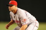 PHOENIX - MAY 12:  Ramon Hernandez #55 of the Cincinnati Reds in action during the major league baseball game against the Arizona Diamondbacks at Chase Field on May 12, 2009 in Phoenix, Arizona.  The Reds defeated the Diamondbacks 3-1.  (Photo by Christian Petersen/Getty Images)