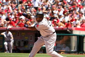 ANAHEIM, CA - MAY 14:  David Ortiz #34 of the Boston Red Sox strikes out swinging with the bases loaded to end the fourth inning against the Los Angeles Angels of Anaheim on May 14, 2009 at Angel Stadium in Anaheim, California.  The Angels won 5-4 in 12 innings.   (Photo by Stephen Dunn/Getty Images)