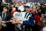 MIAMI GARDENS, FL - FEBRUARY 04:  Running back Dominic Rhodes #33 of the Indianapolis Colts celebrates with head coach Tony Dungy after their 29-17 win against the Chicago Bears in Super Bowl XLI on February 4, 2007 at Dolphin Stadium in Miami Gardens, Florida.  (Photo by Donald Miralle/Getty Images)