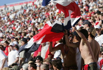 SALT LAKE CITY - JUNE 4:  Fans support the Costa Rican team during the CONCACAF World Cup qualifying match against the U.S. Men's National Team at Rice-Eccles Stadium on JUNE 4, 2005 in Salt Lake City, Utah. The USA won 3-0.  (Photo by Harry How/Getty Images)