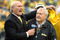 PITTSBURGH - OCTOBER 26:  Former quarterback Terry Bradshaw (L) and head coach Chuck Noll (R) of the Pittsburgh Steelers appear during a pre-game ceremony to celebrate the Steelers' 1000th game before the game against the St. Louis Rams on October 26, 2003 at Heinz Field in Pittsburgh, Pennsylvania. The Rams defeated the Steelers 33-21.  (Photo by David Maxwell/Getty Images)