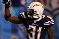 SAN DIEGO - SEPTEMBER 22: Antonio Cromartie #31 of the San Diego Chargers reacts after an interception late in the fourth quarter while taking on the New York Jets on September 22, 2008 at Qualcomm Stadium in San Diego, California. (Photo by Stephen Dunn/Getty Images)