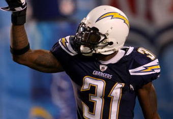 SAN DIEGO - SEPTEMBER 22:  Antonio Cromartie #31 of the San Diego Chargers reacts after an interception late in the fourth quarter while taking on the New York Jets on September 22, 2008 at Qualcomm Stadium in San Diego, California.  (Photo by Stephen Dunn/Getty Images)