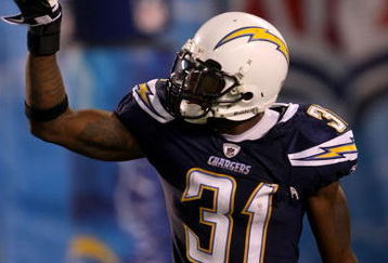 SAN DIEGO - SEPTEMBER 22:  Antonio Cromartie #31 of the San Diego Chargers reacts after an interception late in the fourth quarter while taking on the New York Jets on September 22, 2008 at Qualcomm Stadium in San Diego, California.  (Photo by Stephen Dunn/Getty Images)