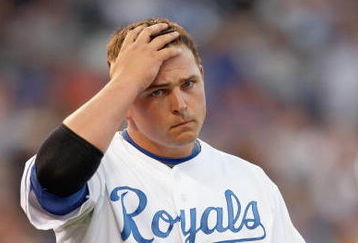 KANSAS CITY - MAY 14:  Billy Butler #16 of the Kansas City Royals reacts after striking out during the game between the Baltimore Orioles on May 14, 2009 at Kauffman Stadium in Kansas City, Missouri. (Photo by: Jamie Squire/Getty Images)