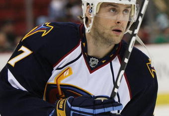 PITTSBURGH - MARCH 17: Rich Peverley #47 of the Atlanta Thrashers skates against the Pittsburgh Penguins on March 17, 2009 at the Mellon Arena in Pittsburgh, Pennsylvania. (Photo by Bruce Bennett/Getty Images)