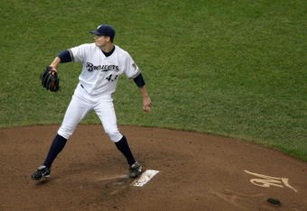 MILWAUKEE - JUNE 04: Manny Parra #43 of the Milwaukee Brewers delivers a pitch during the game against the Arizona Diamondbacks on June 4, 2008 at Miller Park in Milwaukee, Wisconsin. (Photo by Jonathan Daniel/Getty Images)