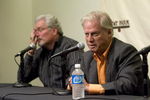 SAN FRANCISCO - SEPTEMBER 21:   San Francisco Giants Senior Vice President and General Manager Brian Sabean (L) and President and Managing General Partner Peter Magowan at a press conference announcing the Giants will not bring Barry Bonds back for the Giants 2008 season September 21, 2007 in San Francisco, California. Barry Bonds played for 15 years with the Giants and became the all-time home run leader after breaking Hank Aaron's record this year. Bonds made no indication in his statement on his website that he would be retiring.  (Photo by David Paul Morris/Getty Images)